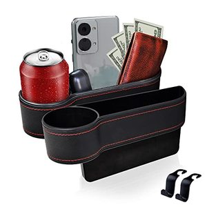 lot 7270 image: EcoNour Car Seat Gap Filler Cup Holder with Bonus Headrest Hook  Car Front Seat Organizer  Storage Box in Between Seats Organizer  Seat Pocket for Wallet & Keys  Car Interior Seat Gap Accessories