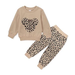 lot 7271 image: CM C&M WODRO Toddler Infant Baby Girl Clothes Fall Winter Long Sleeve Sweatshirts Pants 2 Piece Cute Outfits Leggings Set 1-6T (Khaki, 3-4T)