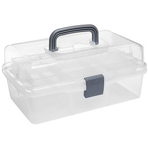 lot 7274 image: MyGift� Clear Plastic 2-Tier Trays Craft Supply Storage BoxFirst Aid Carrying Case wTop Handle & Latch Lock