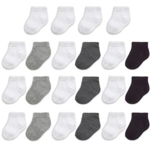 lot 7279 image: Fruit of the Loom Baby 22-Pack Grow & Fit Flex Zones Low Cut Stretch Socks - Unisex, Girls, Boys (12-24 Months, Grey)