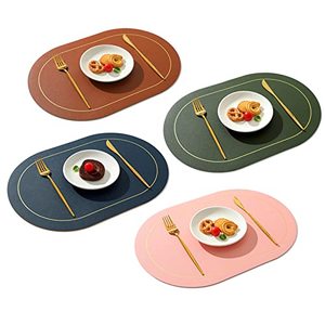 lot 7280 image: Table Faux Leather Placemats Set of 4, Washable Kitchen Placemat for Dining, Heat-Resistant Non-Slip Insulation Waterproof Place Mats, Anti-Skid Wipeable Placemat Easy to Clean, 17x12 inch
