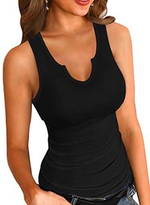 lot 7290 image: SANDERY Tank Tops for Women Ribbed Sleeveless V Neck Fitted Top Slim Racerback Basic Cami Shirt Summer Tanks Black L