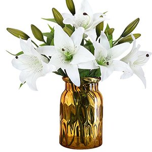 lot 7306 image: RERXN Artificial Tiger Lily Latex Real Touch Flower Home Wedding Party Decor,Pack of 5 (White)