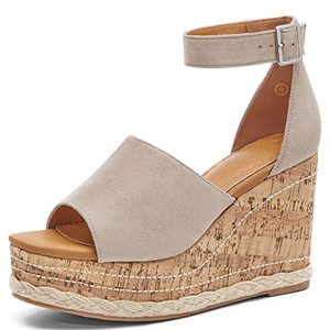 lot 7317 image: LAICIGO Womens Square Open Toe Wedge Platform Espadrilles Ankle Buckle Strappy Braided Faux Suede Summer Sandals