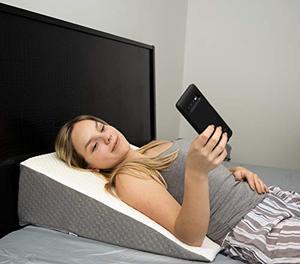 lot 7320 image: Klbs Bed Wedge Pillow with Memory Foam Top  Stylish Chic Jacquard Cover for Sleeping and Acid Reflux, Heartburn, and GERD � Snoring Pillow