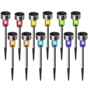lot 7327 image: Dream Master Solar Lights Outdoor Waterproof, Stainless Steel LED Landscape Lighting Solar Powered Outdoor Lights Solar Garden Lights for Pathway, Walkway, Patio, Yard, Lawn - 12 Pack (Multicolor)