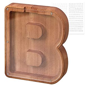 lot 7329 image: weallbuy Piggy Bank for Letter B in 97.81.1, Clear Wooden Alphabet Money Box, Personalized Change Jar for Kids, Creative Coin Bank for Birthday GiftFestival GiftHome DecorationKeepsake (B)