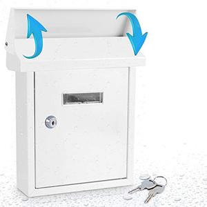 lot 7330 image: Weatherproof Wall Mount Locking Mailbox - Galvanized Steel w Metal Flap for Mail Insertion, Commercial Rural Home Decorative & Office Business Parcel Box Package Drop Secure Lock - Serenelife SLMAB01