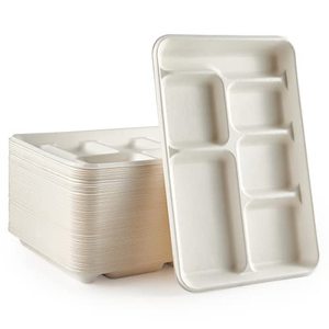 lot 7333 image: Vplus 100% Compostable 6 Compartment Plates, 90 Pack Compartment Paper Plate, 12.5  8.6 inch Disposable School Lunch Trays, Eco-Friendly Bagasse Plates for School Lunch, Buffet, and Party