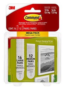 lot 7343 image: Command Medium and Large Picture Hanging Strips, Damage Free Hangers, No Tools Wall Strips for Living Spaces, White, 12 Pairs 16