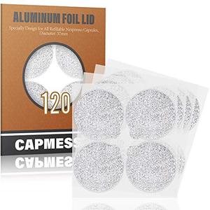 lot 7424 image: CAPMESSO Coffee Capsules Foil Seals -Aluminum Lids Foil Stickers to Reuse Nespresso Original Capsules Refillable Pods Compatible with Nespresso Original Line Machines (120 Lids(37mm))