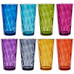 lot 7429 image: US Acrylic Optix Plastic Reusable Drinking Glasses (Set of 8) 20oz Water Cups in Jewel Tone Colors  BPA-Free Tumblers, Made in USA  Top-Rack Dishwasher Safe
