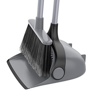 lot 7430 image: MR.SIGA Broom and Dustpan Set with Long Handle, Upright Broom and Dustpan Combo for Floor Cleaning, Lobby Broom with Adjustable Handle, Gray