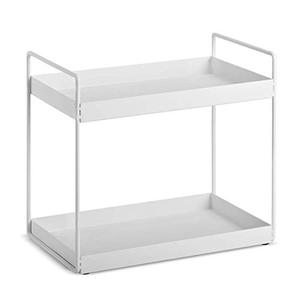 lot 7431 image: Aisung 2-Tier Bathroom Countertop Organizer Vanity Tray Cosmetic & Makeup Storage Kitchen Spice Rack Standing Shelf, White