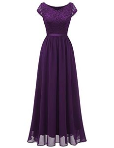 lot 7435 image: DTESSTELLS Formal Dresses for Women Evening Gown Party Wedding Guest Spring Dresses for Women 2023 with Cap Sleeves Grape XL
