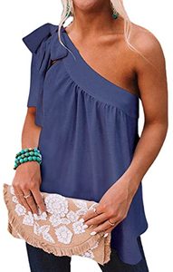lot 7436 image: Guteidee 2023 New Coming Fashion Womens One Shoulder Tops Casual Tie Bow Knot Sleeveless Blouse Tunic Shirts X-Large