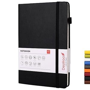 lot 7439 image: Deziliao Lined Journal Notebooks with Pen Loop, Hardcover Notebook Journal for Work, 100Gsm Premium Thick Paper with Inner Pocket, Medium 5.7x8.4, Black, Ruled