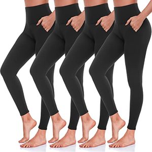 lot 7441 image: MOREFEEL 4 Pack Leggings for Women with Pockets - High Waisted Soft Tummy Control for Workout Running Yoga Pants Black Tights