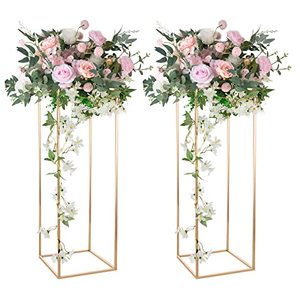 lot 7448 image: 31.5in Tall Wedding Centerpieces Vase, Metal Floor Vase Column Flower Stand Geometric Wedding Road Lead Stand Rack Stage Shelf ,Rectangular Display Rack, for Wedding Party Table Dinner Home Decoration