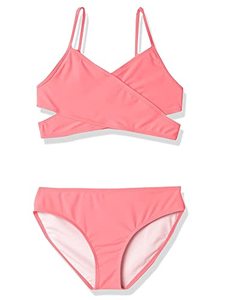 lot 7456 image: Kanu Surf girls Coral Reef Beach Sport Wrap Around Bikini 2-piece Two Piece Swimsuit, Solid Pink, 12 US