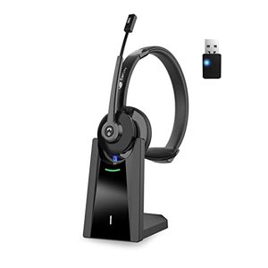 lot 7459 image: Trucker Bluetooth Headset V5.2, Wireless Headset with Mic Noise Cancelling & USB Dongle, 28hrs talktime, On Ear Wireless Headphones with Mic Mute & Charging Dock for PCCell PhoneZoomSkypeOffice