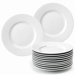 lot 7462 image: amhomel 12-Piece Porcelain Dessert Plates, Small White Plates for Appetizer, Cake and Sauce, Round Dinnerware Saucer Sets, Scratch Resistant, Lead-Free, Microwave, Oven, and Dishwasher Safe (6-inch)