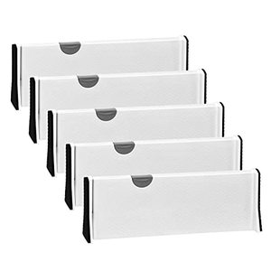 lot 7479 image: JONYJ Drawer Dividers Organizer 3 Pack, Adjustable Separators 4 High Expandable from 11-17 for Bedroom, Bathroom, Closet,Clothing, Office, Kitchen Storage, Strong Secure Hold, Foam EndsWhite