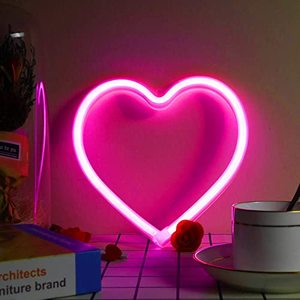 lot 7482 image: EXF Pink Heart Neon Sign, LED Neon Light Battery Operated or USB Powered for Party Decorations Lamp, Table & Wall Decoration Light for Girls Room Dorm Wedding Anniversary Home Dcor