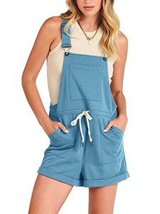 lot 7483 image: ANRABESS Womens Casual Straps Short Bib Overalls Basic Sleeveless Drawstring Romper Jumpsuits 834pulan-M