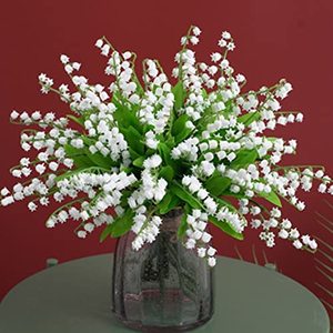lot 7484 image: OUKEYI 18 Bundles Artificial Flowers, Lily of The Valley Plastic Flower Outdoor Bridal Wedding Bouquet for Home Garden Party Wedding Decoration (White)