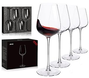 lot 7489 image: JBHO Hand Blown Italian Style Crystal Bordeaux Wine Glasses - Great Gift Packaging - Red Wine Glasses Lead-Free Premium Crystal Clear Glass - Set of 4-18 Ounce