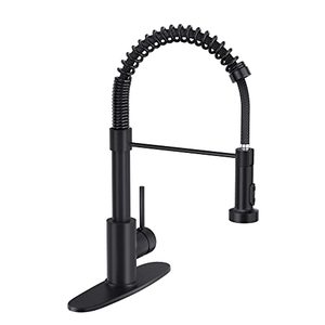 lot 7498 image: BASDEHEN Kitchen Faucets with Pull Down Sprayer, Black Spring Commercial Kitchen Sink Faucet Solid Brass with 10 Inch Mounting Table 1 Hole Or 3 Hole Compatible