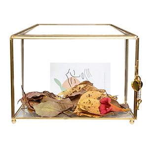 lot 7504 image: Defined Deco 10.2 Glass Card Box, Gift Display Box,Wedding Card Box with Heart Lock, Card and Gift Holder Glass Cards Box for Weddings, Birthdays, Graduations, Baby and Bridal Showers,Brass Frame.