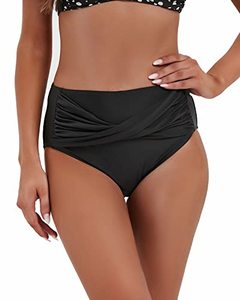 lot 7509 image: Yohuci Womens High Waisted Bikini Bottoms Tummy Control Black Swim Bottoms Twist Front Cheeky Bikini Bottoms for Women A-Black L
