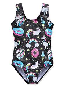 lot 7511 image: HOZIY Black Donuts Unicorn Leotards for Girls Gymnastics Size 7-8 Years Old Outfits Bodysuits Sparkle Sleeveless