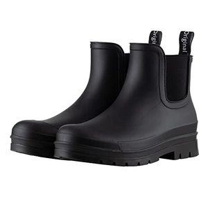 lot 7523 image: planone Short rain boots for women waterproof size 8.5 Black garden shoes anti-slipping chelsea rainboots for ladies comfortable insoles stylish light ankle rain shoes matte outdoor work shoes