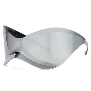 lot 7526 image: SENMARIES Futuristic Sunglasses for Men Women Alien Oversized Wrap Around Shield Fashion Chic Mask Sun Glasses ShadesSilver