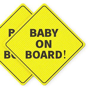 lot 7531 image: Baby On Board Sticker Sign - Essential for Cars - 2 Pack, 5 by 5 - Bright Yellow and SEE-THROUGH when Reversing - Best Safety Signs - No Need for Suction Cup or Magnet - Durable and Strong Adhesive