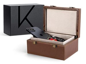 lot 7538 image: KENARK KK6 Plus-BR Elegant Faraday Box, Faraday Key Fob Protecting Box, Car Key Shielding Box, Car Key Signal Blocker, EMP Protection Box, Anti-Theft Car Key Box, RFID Blocking Box(Brown)