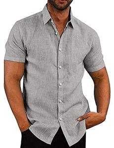 lot 7546 image: COOFANDY Mens Western Casual Shirt Button Up Basic Solid Linen Business Shirts