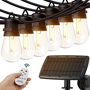 lot 7549 image: KYY 54(486) FT Solar String Lights Outdoor with USB Port Remote, Waterproof and Shatterproof Patio Lights with Solar Powered Panel, LED Vintage Edison Bulbs, Heavy-Duty and UL Listed Market Lights