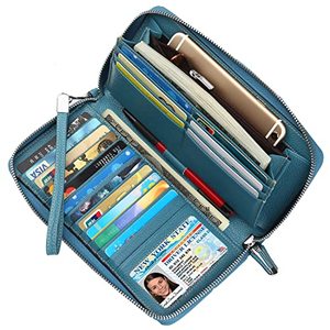 lot 7553 image: Lavemi Womens RFID Blocking 100% Leather Large Capacity Zip Around Wallet Phone Holder Clutch Travel Purse Wristlet(Large Size Light Green)