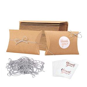 lot 7555 image: Second Angel 50 Kraft Paper Pillow Boxes With 50 Silver Elastic Tie for Wedding Party Favors, Jewelry, Candy, Soap & Present, Gift Card Holder, Small Gift Boxes, Recycled homemade Packaging, quantity not verified