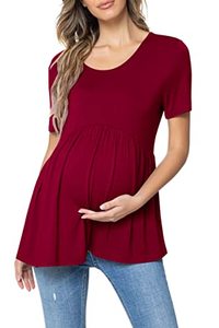 lot 7566 image: levaca Women Summer Casual Going Out Trendy Maternity Tunic Tops Shirts Burgundy XXL