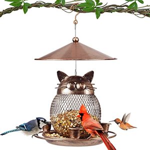 lot 7567 image: LBTING Bird Feeder for Outside, Squirrel Proof Metal Wild Bird Feeder Decoration for Hanging Outside Garden Yard, Cute Cat-Shaped