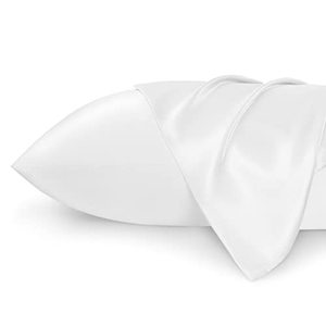 lot 7571 image: Bedsure Satin Pillowcase for Hair and Skin Queen - Pure White Silk Pillowcase 2 Pack 20x30 Inches - Satin Pillow Cases Set of 2 with Envelope Closure, Gifts for Women Men