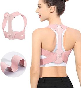 lot 7579 image: Updated Posture Corrector for Women, Adjustable Upper Back Brace for Clavicle Support and Providing Pain Relief from Neck, Shoulder - Comfortable Upright Back Straightener (Pink) (S 25-30 Inch)