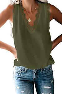lot 7580 image: lime flare Women Sexy V Neck Lace Trim Satin Cami Tank Tops Dressy Silk Lacy Camisole Shirt (Army Green Eyelash Lace,XS)