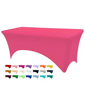 lot 7584 image: BDDC Fitted Table Covers for 6 Foot Tables, Spandex Table Covers 6ft, Fuchsia Table Clothes for 6 Foot Rectangle Tables, Tablecloths for Parties, Banquet, and Festival