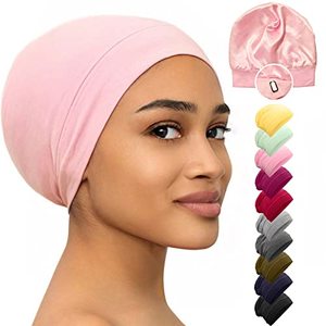 lot 7589 image: Silk Bonnet Satin Bonnet Silk Hair Wrap Sleeping Sleep Cap Hair Bonnet for Sleeping Beanie Adjustable Stay On Headwear Lined Nurse Cap Black Women Men Curly Hair Cap Braids Locs Head Scarf Night Cap